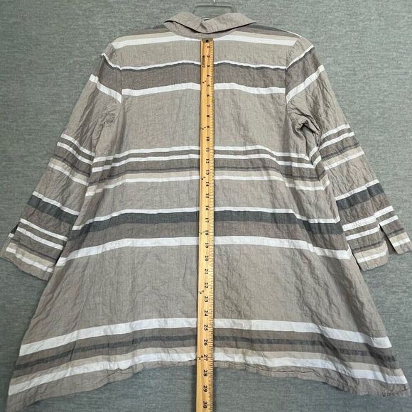 Habitat Lagenlook Artsy Tunic Top Women's Medium Taupe Gray Swing Striped Funky - Picture 10 of 13